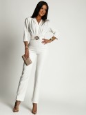 Elegant jumpsuit with a pleated top, white AZR248040